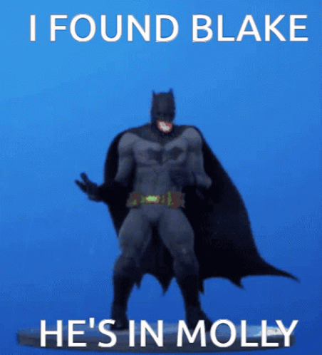 a batman standing next to a message that reads, i found blade he's in mold