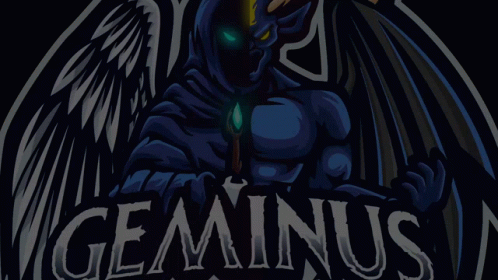 a creature with wings and halo standing inside a circle with the text gemmus ascend