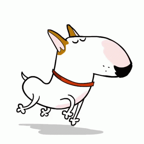 a cartoon dog walking across a white surface