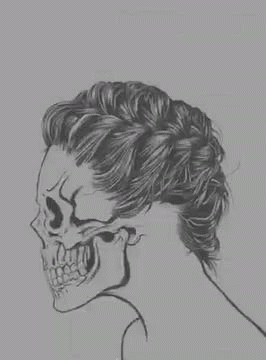 a drawing of a person with a skull and another skull next to them