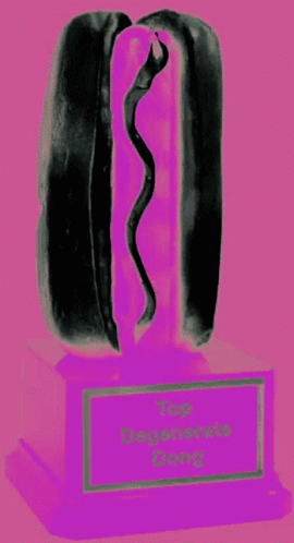 a black and purple sculpture with a pink background