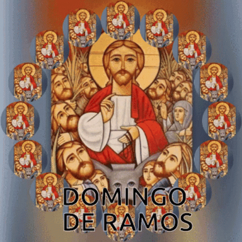 a blue icon is placed with people holding hands in front of the words'dominion de ramos '