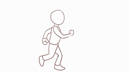 a drawing of a person running and with a backpack