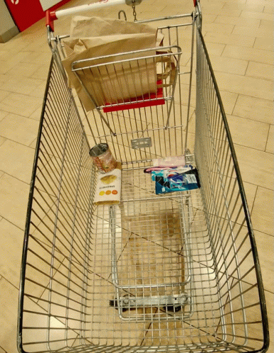 shopping cart with empty side on top, with bags in front