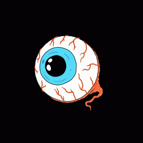 a cartoon eyeball with an evil look