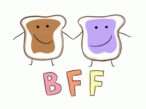 a cartoon of two toast bread slices with smiling faces on the side