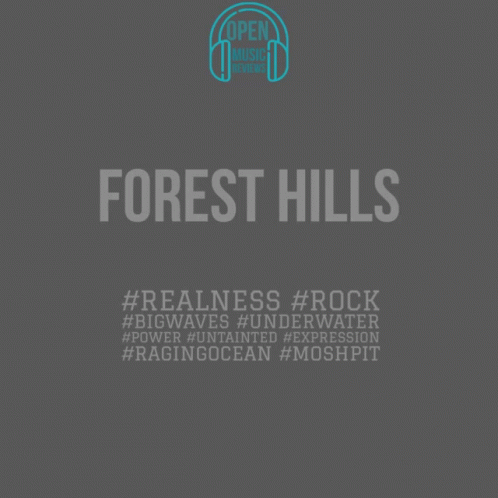 the forest hills logo with headphones and words above it