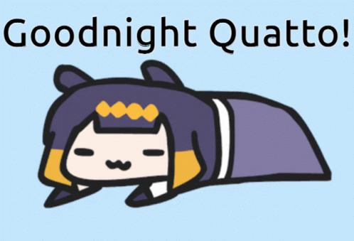 the word goodnight quato is written over an image of an illustration of a cat