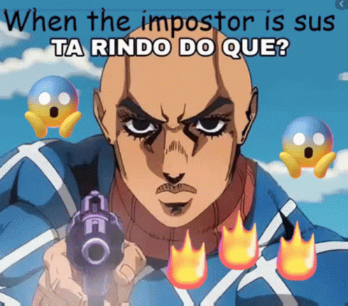 an animated avatar with the caption'when the impostor is suspicious'and if it rains, ta rindo do que?
