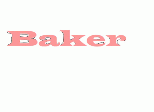 the word baker is placed in blue lettering