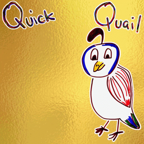 a digital painting of a cartoon bird with the word quick q