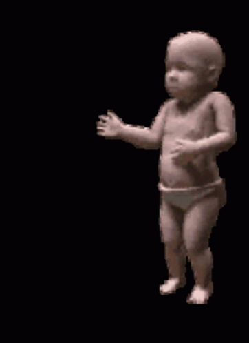 the baby is wearing a diaper and has one hand out