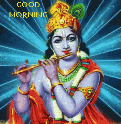an image of a god playing flute and holding soing in his hand