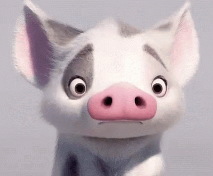 a cartoon pig with big eyes and a smirk