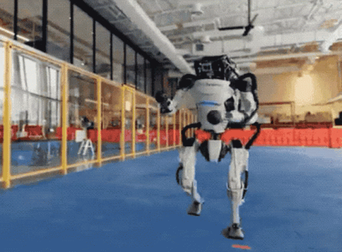 an animation of a robot walking in a baseball field