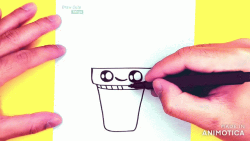 hand drawn picture of a person holding a cup with a face