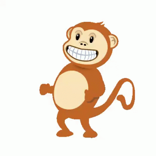 a blue monkey standing and laughing while wearing no teeth