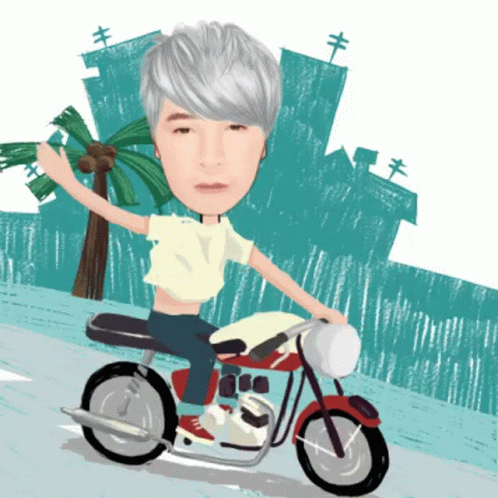drawing of a boy riding on a motorcycle