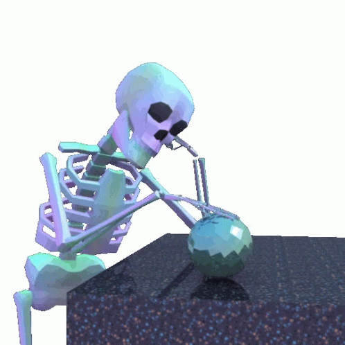 the skeleton is doing a trick on a ball