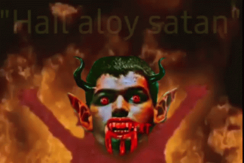 a close up of a person with a devil head and horns