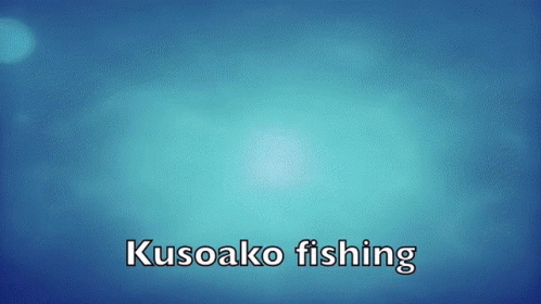 a po of an orange background with words reading kusoako fishing