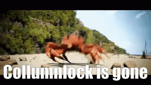 blue animals in front of a rock cliff with an image underneath text that reads columblock is gone