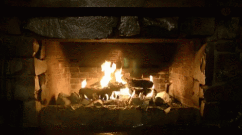 a fire burning in a fireplace with no one watching it