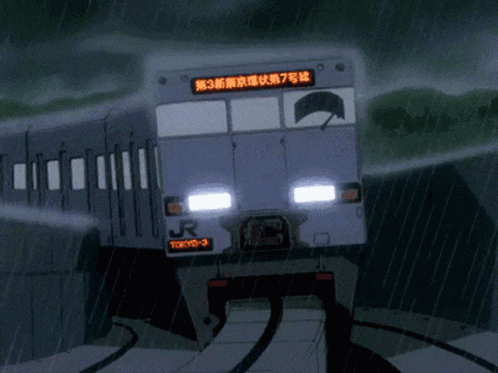 an image of train in rain from above
