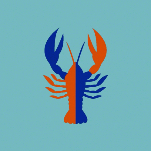 a stylized image of a lobster with blue and red parts