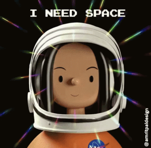the head of a person wearing a spacesuit with text in front of them