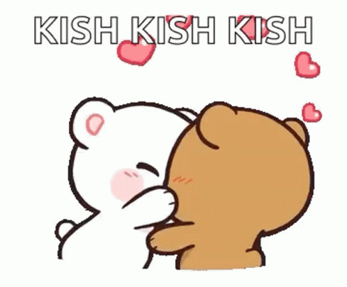 a drawing of a bear with a kiss kissing another