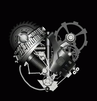 a black and white po of a heart made out of gears