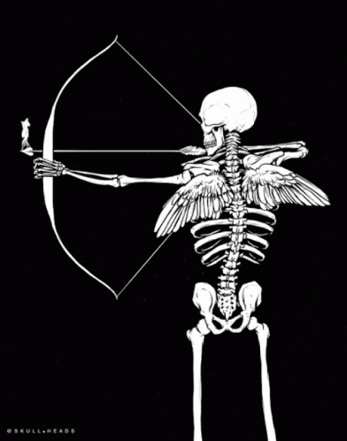 a skeleton with an arrow on its back