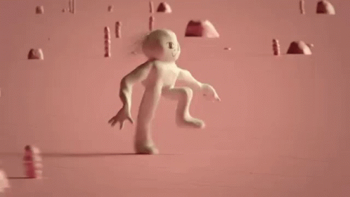 an animated toy jumping through a room full of little icebergs