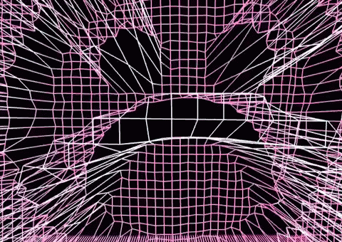 an abstract, futuristic grid of purple lines