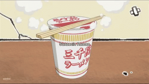 an animation shows a cup with chopsticks sticking out of it