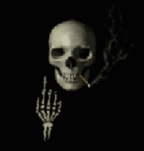 an illustration of a skeleton with a smoking cigarette