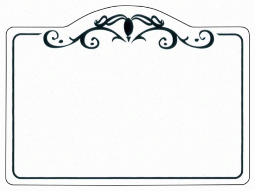 a black and white drawing of a rectangular decorative sign frame