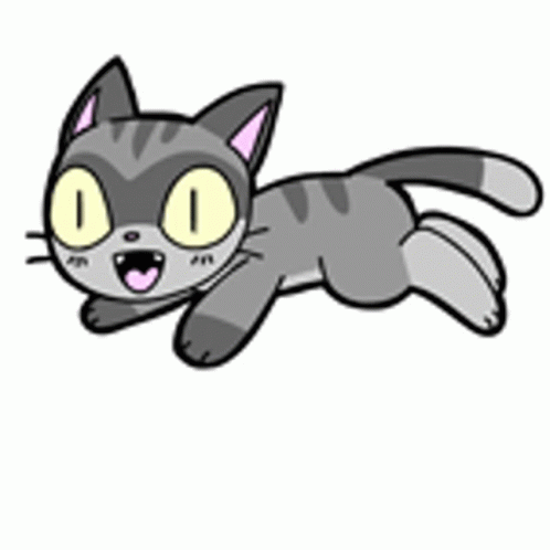 the animated grey cat is making eyes open