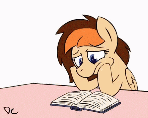 an angry looking ponyo is sitting down reading a book