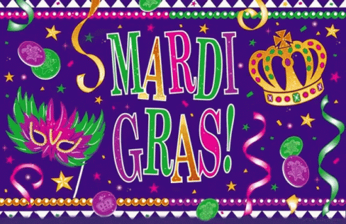 mardi gras is a colorful image with beads, decorations and confetti