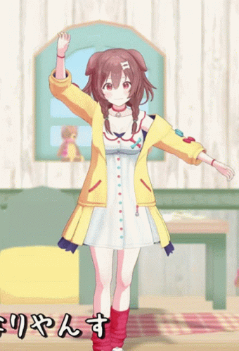 an animated girl is doing soing with her hands