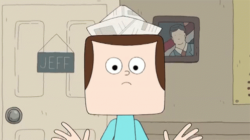 the animated character is confused about his new paper towel