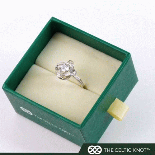 a ring in a green box with a blue velvet band