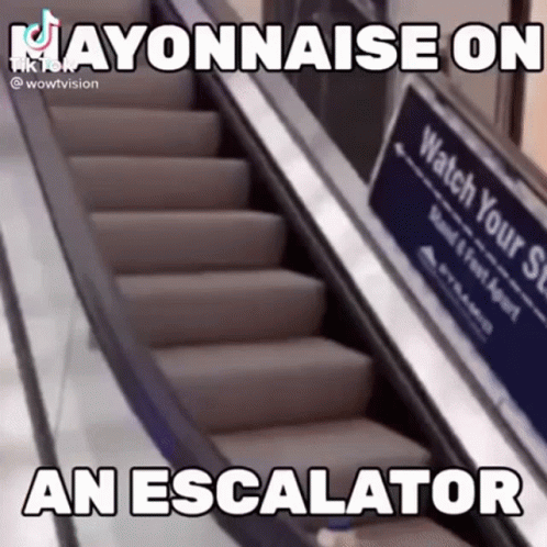 an escalator with some signs that say ayaponaise on it