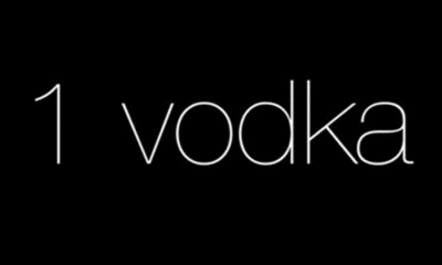 the text 1 vodka written in white on black