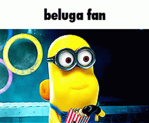 an animated minion holding a box with the word bejuga fan on it