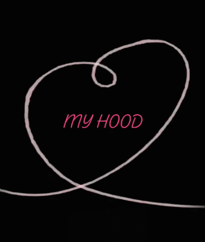 a heart with the word my hood on it