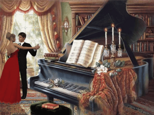 a man and a woman who is near a piano