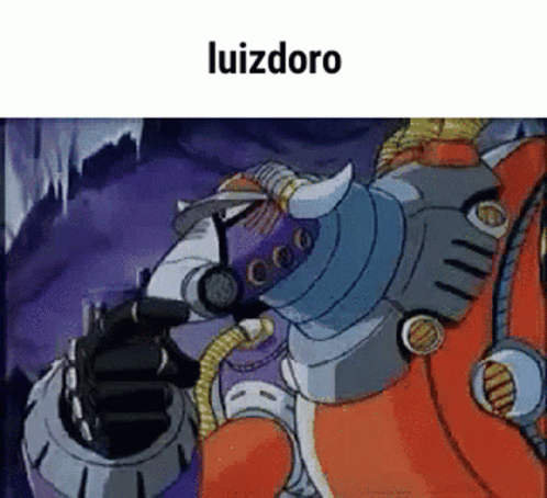 an animated cartoon character is wearing blue and has text that reads luizdroo